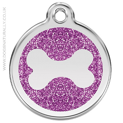 Purple Glitter Bone Dog ID Tag (3 sizes)